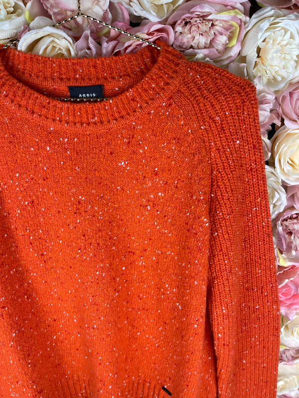 Akris Cashmere Round Neck Sweater Orange Sz. 36 DE
