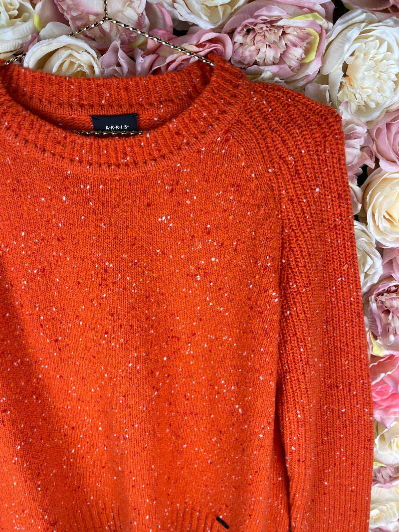 Akris Cashmere Round Neck Sweater Orange Sz. 36 DE