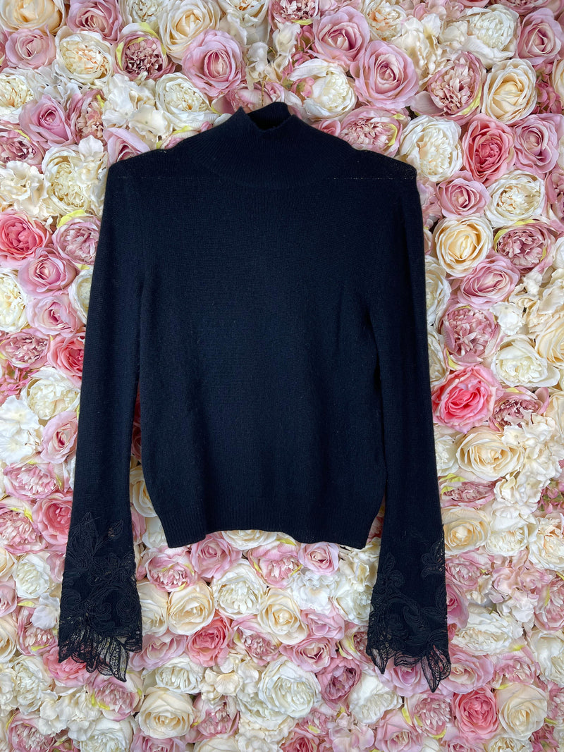 Ermanno Scervino Cashmere Sweater with Lace Black Sz. 36 DE