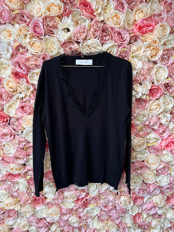 Iro Sweater with Lace and Holes Black