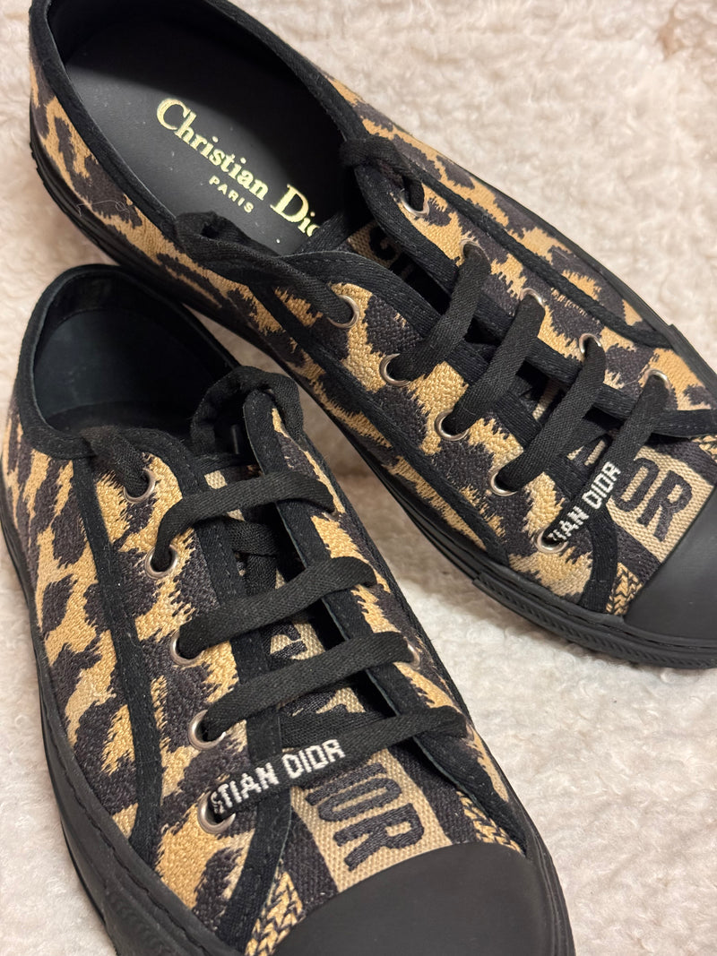 Dior Walk'n'Dior Black Beige Leopard Lace Up Low Top