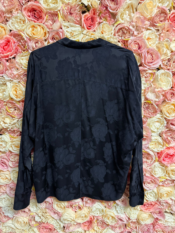Vince Blouse with Embroidered Roses Dark Blue