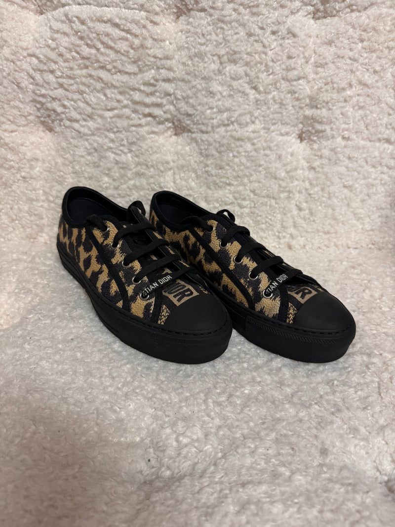 Dior Walk'n'Dior Black Beige Leopard Lace Up Low Top