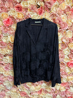 Vince Blouse with Embroidered Roses Dark Blue