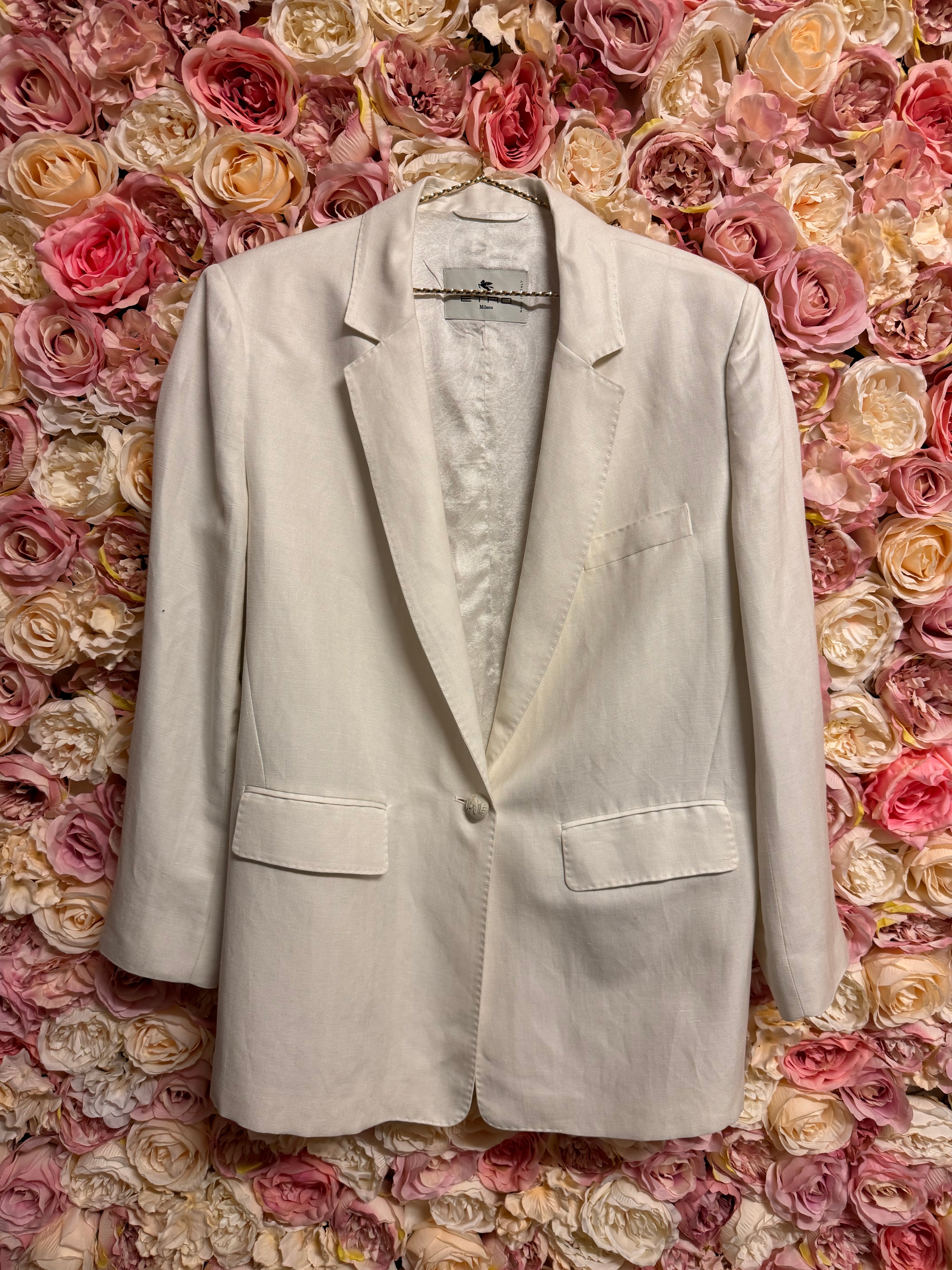 Etro Classic Blazer Linen Silk White