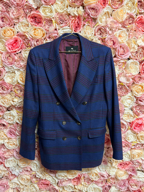 Etro Check Pattern Blazer Blue Red