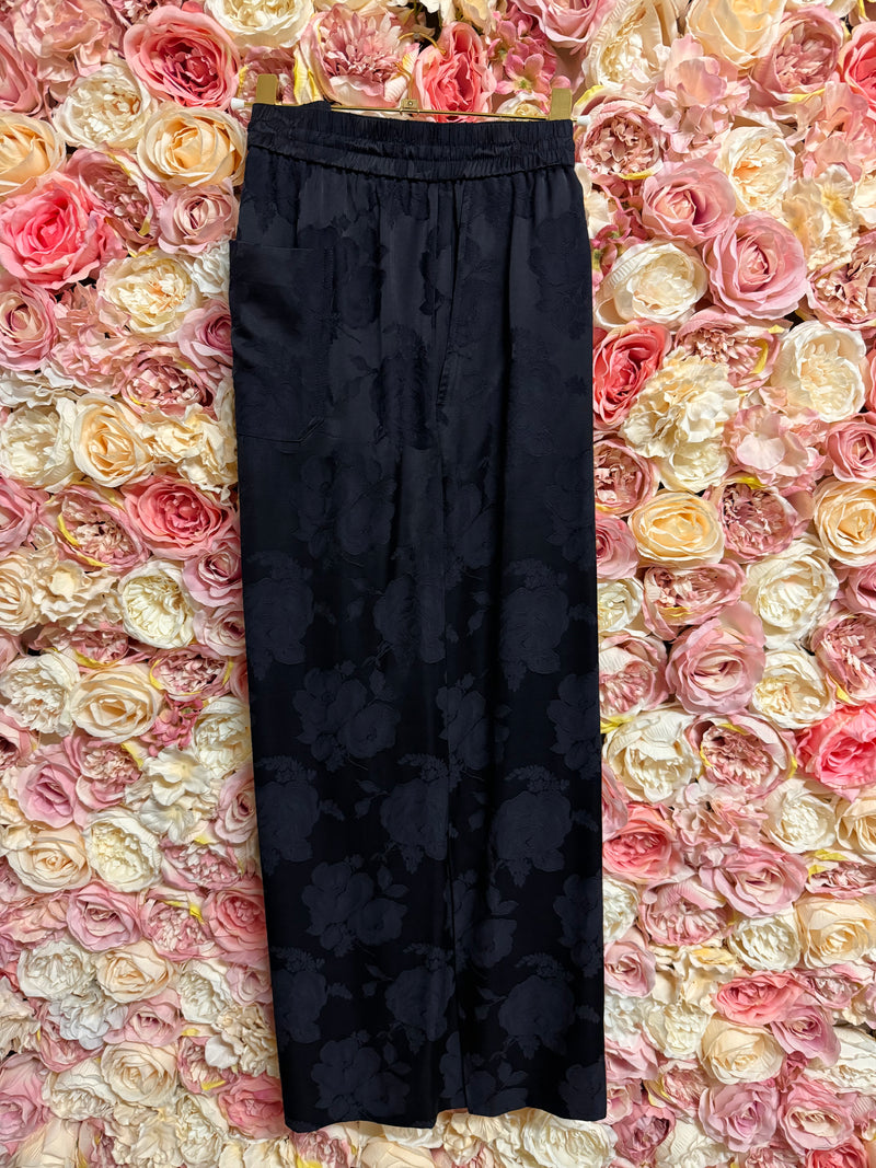 Vince Lose Pants Dark Blue with Embroidered Roses