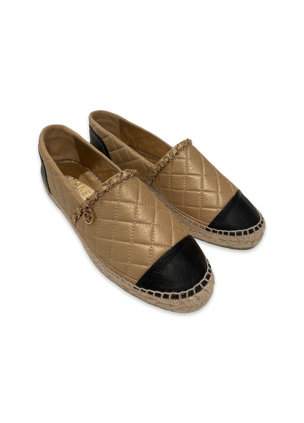 Chanel Leather Espadrilles Gold with Chain