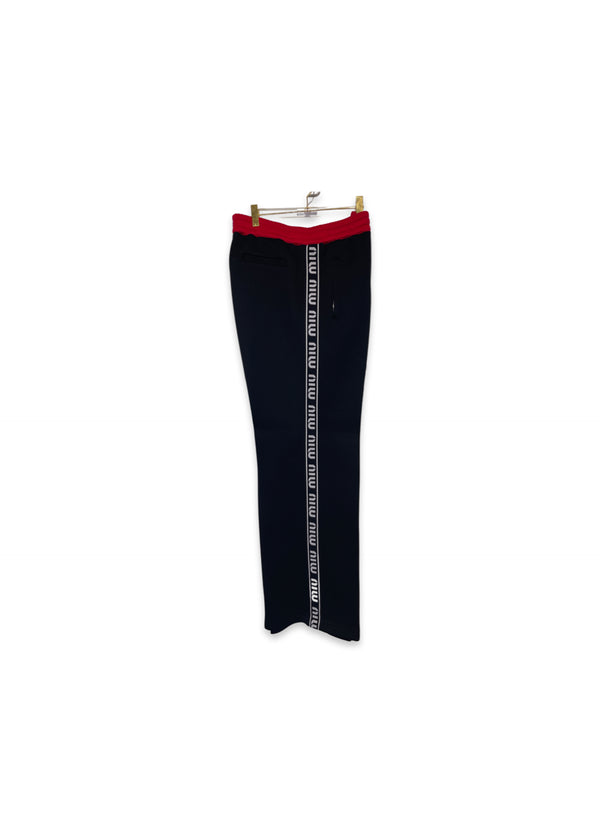 Miu Miu Cotton Sweatpants Logo Side Bands In Black,red,white Visit