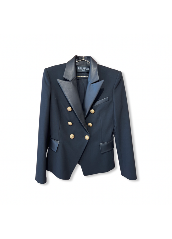 Balmain classic Blazer with Leather Collar Black