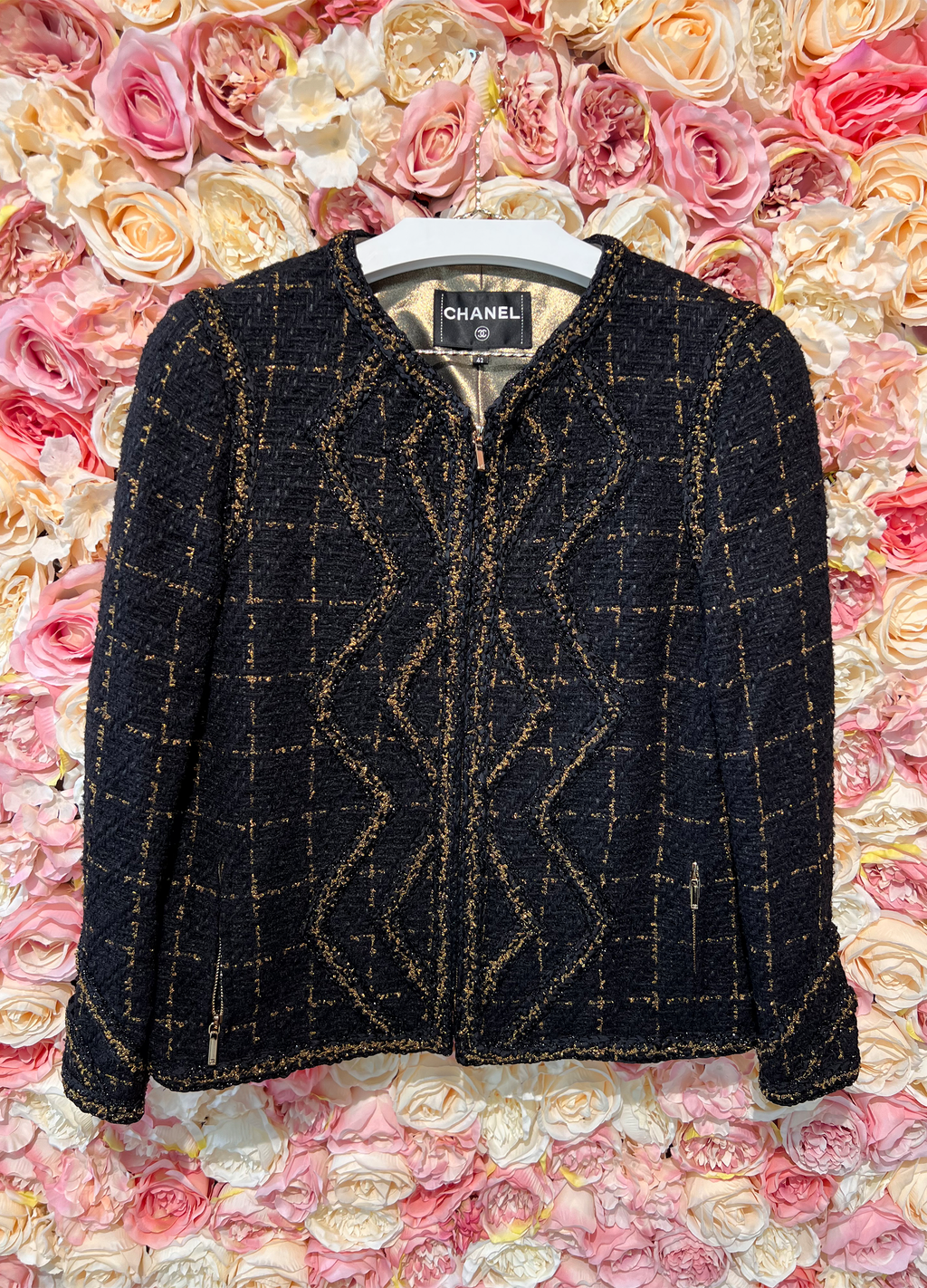 Chanel Tweed Blazer Black Gold