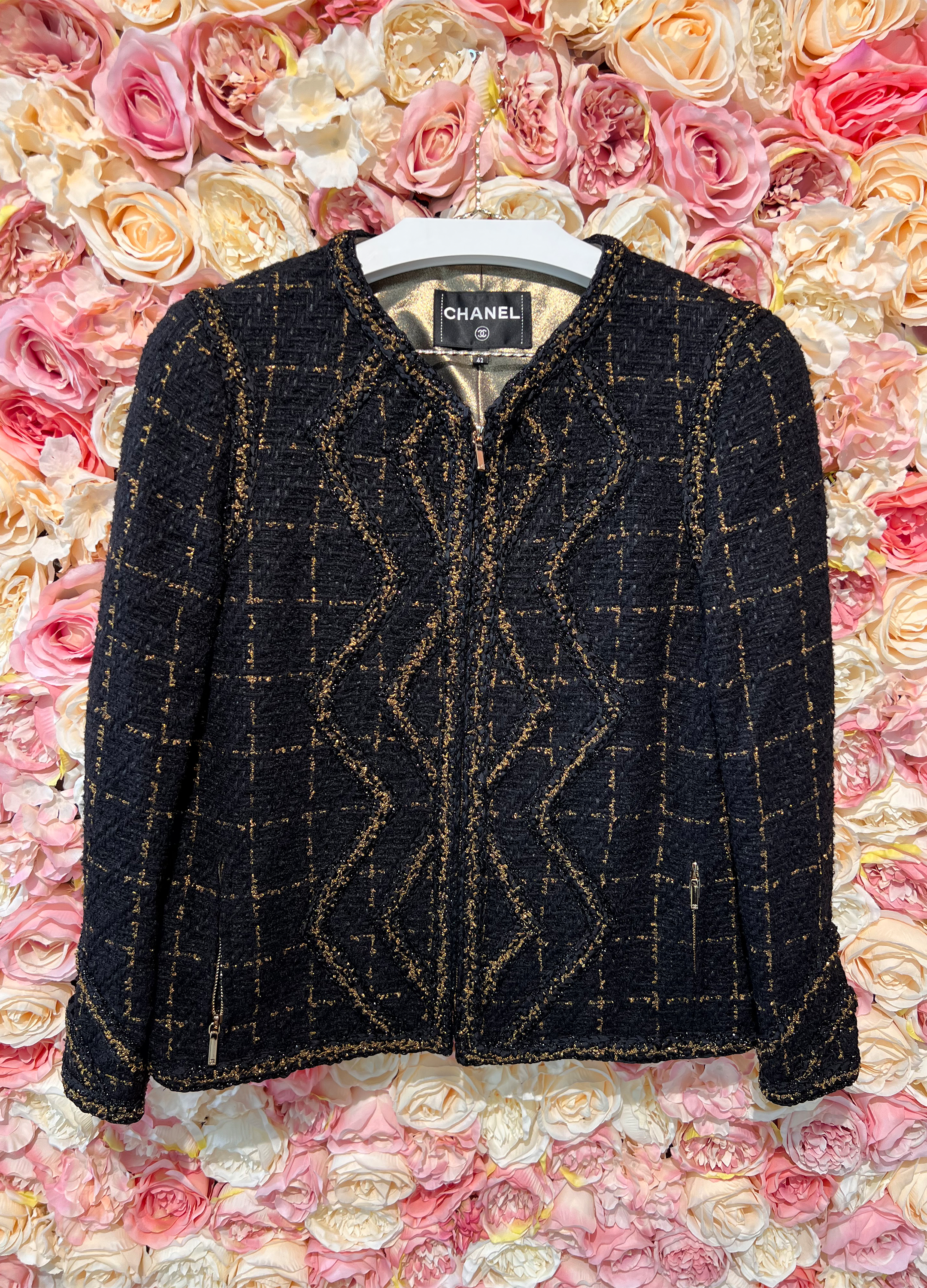 Chanel Tweed Blazer Black Gold
