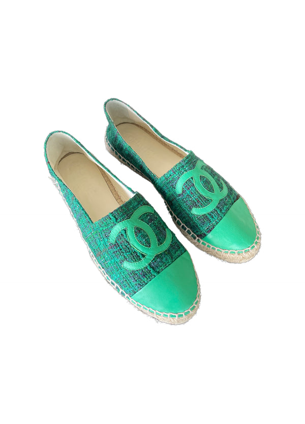 Chanel Espadrilles Green Tweed