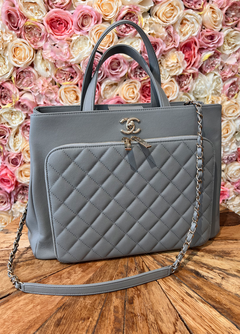 Chanel Large Business Affinity Shopping Tote Gray Caviar Leather Gold Hardware (2019)