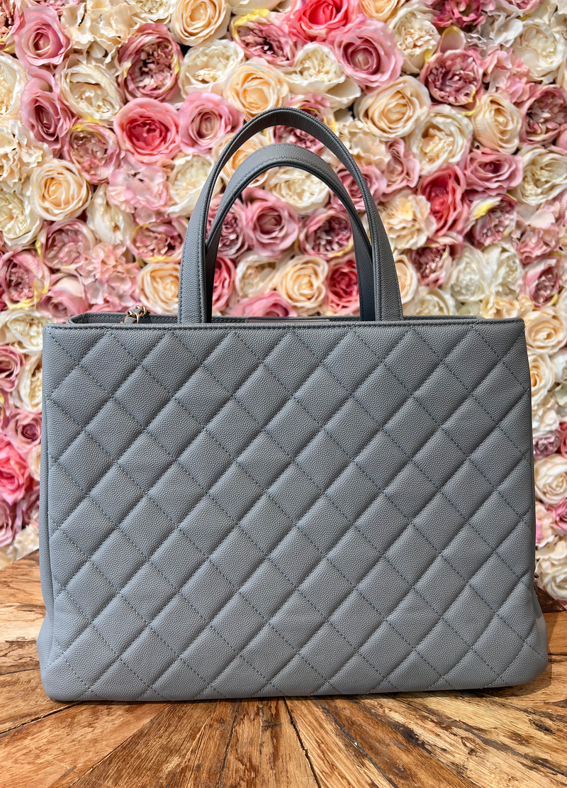 Chanel Large Business Affinity Shopping Tote Gray Caviar Leather Gold Hardware (2019)