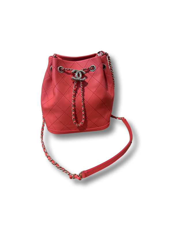 Chanel Calfskin Drawstring Bag Coral