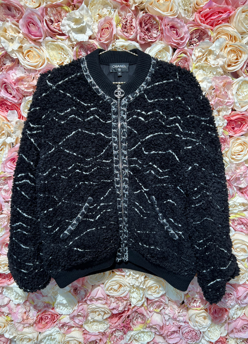 Chanel Cuddly Bomber Jacket Black, Silver