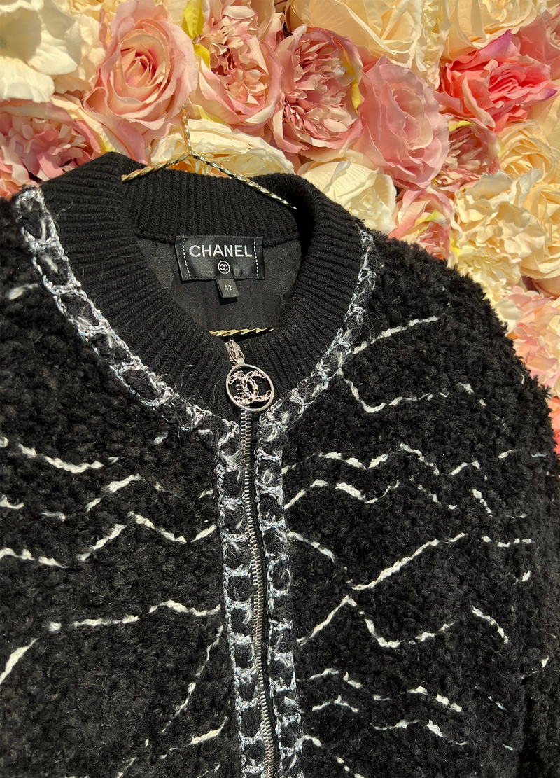 Chanel Cuddly Bomber Jacket Black, Silver