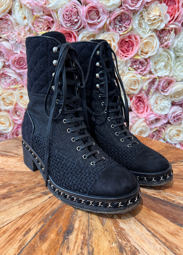 Chanel Quilted Black Combat Boots