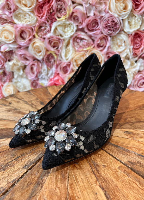 Dolce & Gabbana Lace rainbow pumps with brooch detailing 6cm