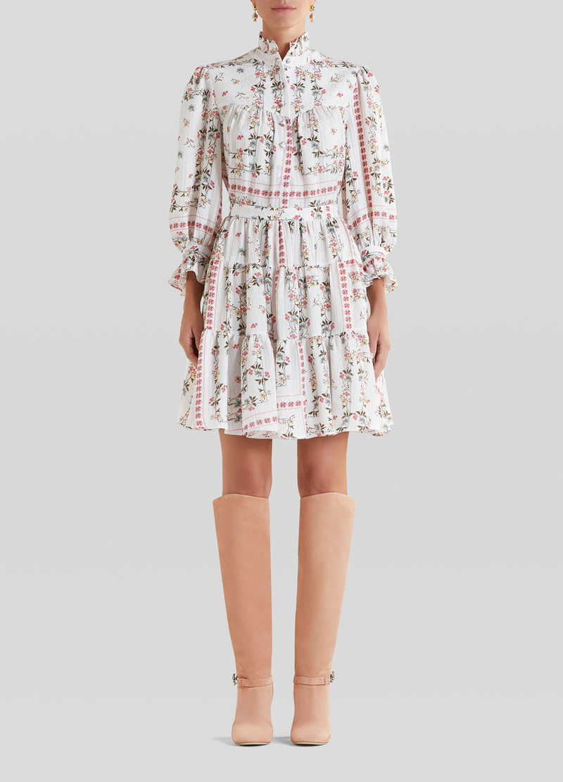 Etro Floral Dress Crepe Silk White Multi