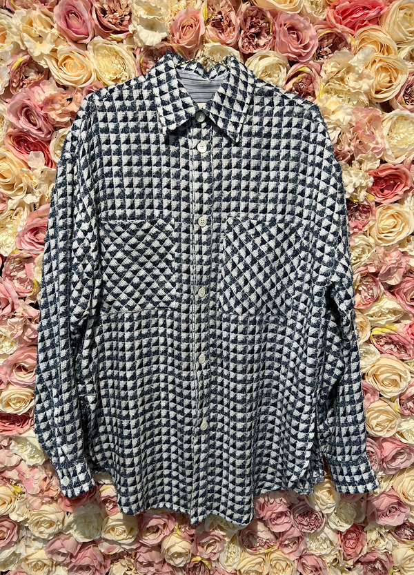 Faith Connexion Oversized Tweed Shirt Jacket Blue White