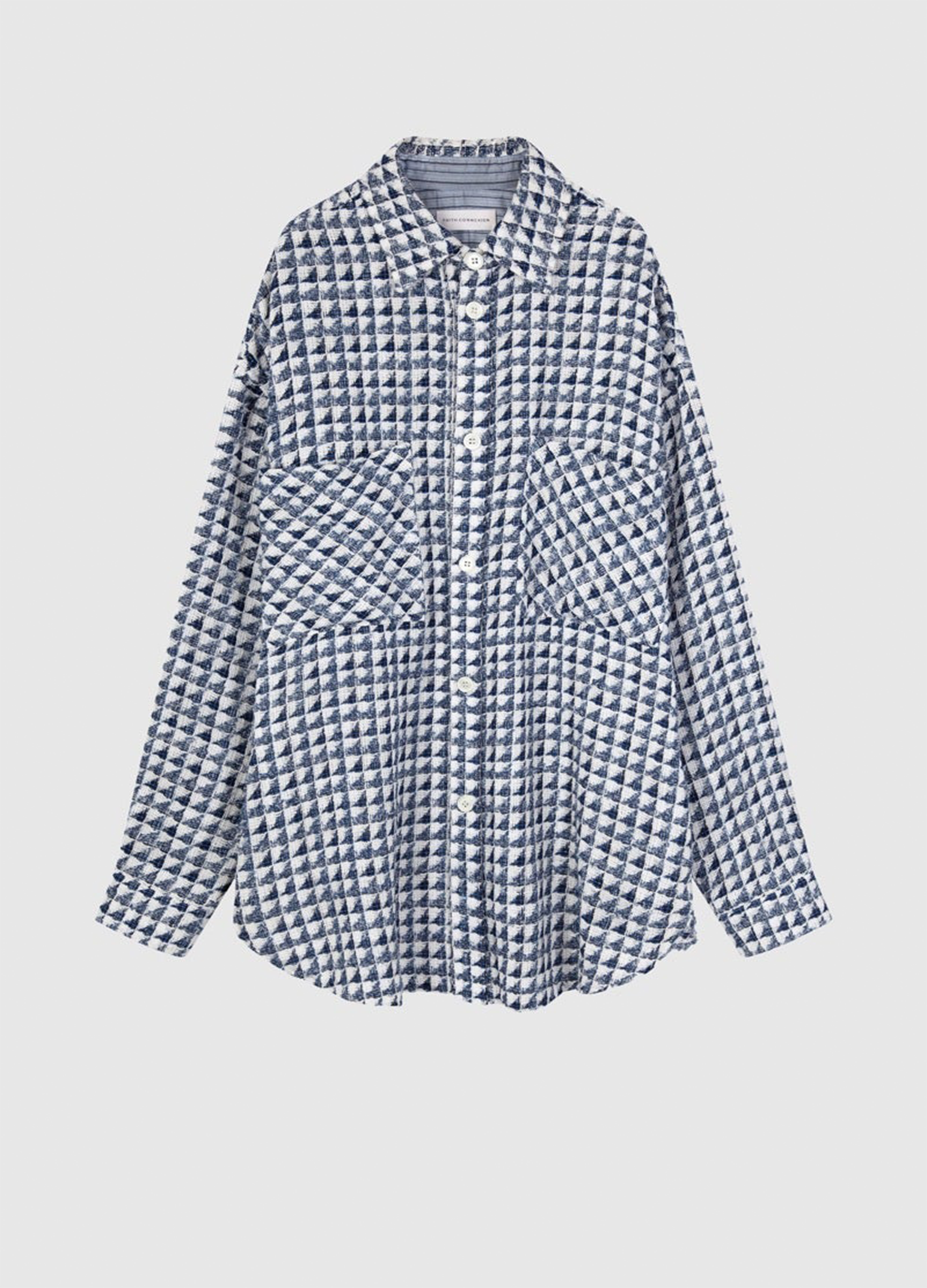 Faith Connexion Oversized Tweed Shirt Jacket Blue White