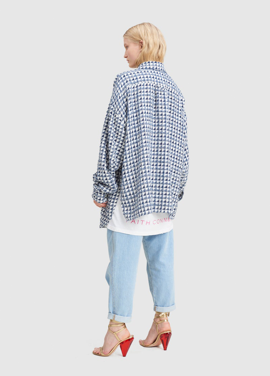 Faith Connexion Oversized Tweed Shirt Jacket Blue White
