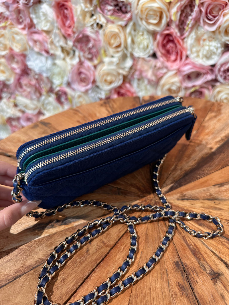 Chanel Wallet on Chain Jersey with Zip Blue