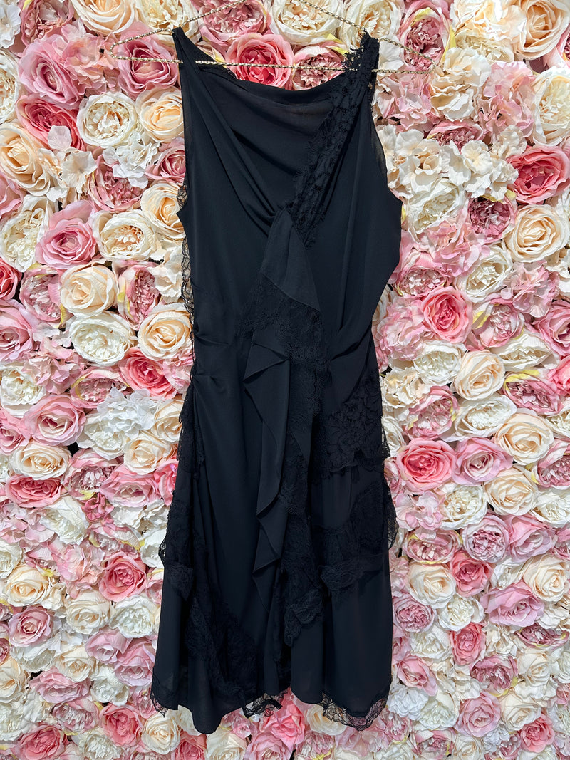 Nina Ricci Silk Dress with Lace Details Black
