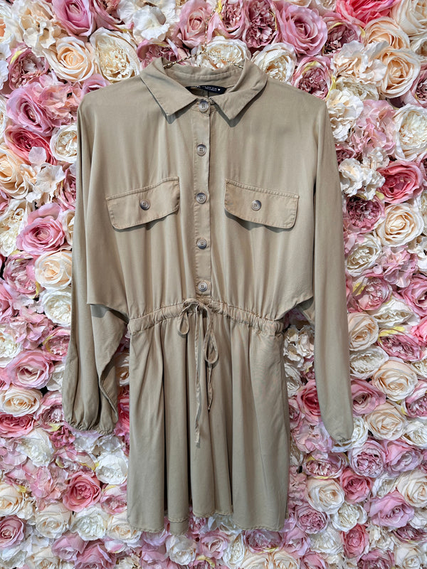 Zara Safari Dress Long Sleeved Beige