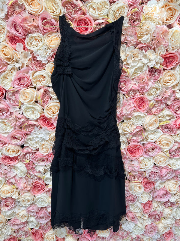 Nina Ricci Silk Dress with Lace Details Black