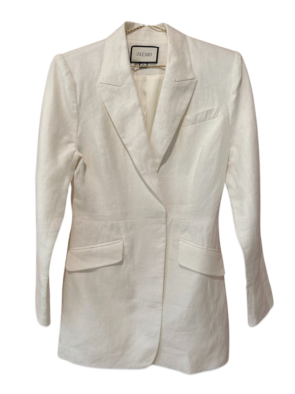 Alexis long Linen Blazer White