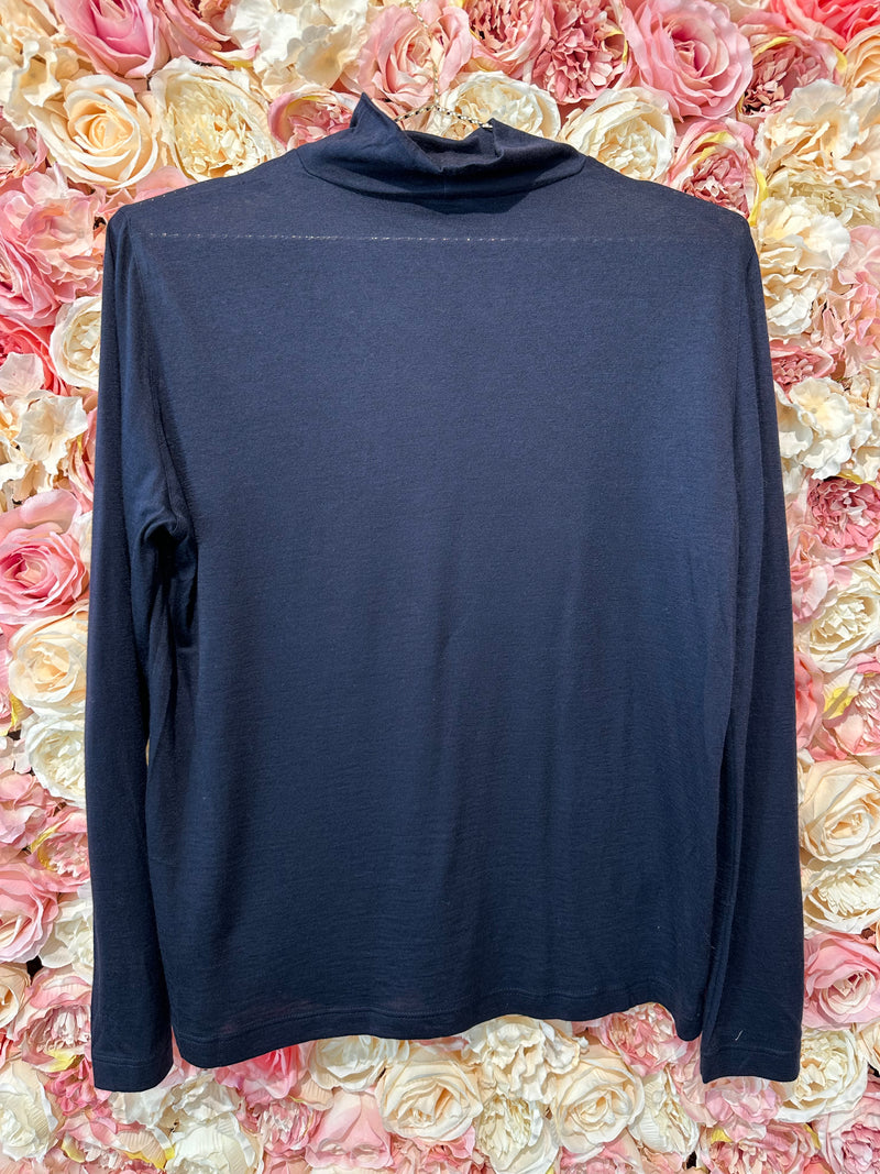 Akris Cashmere Silk Turtle Neck Sweater Brown and Blue