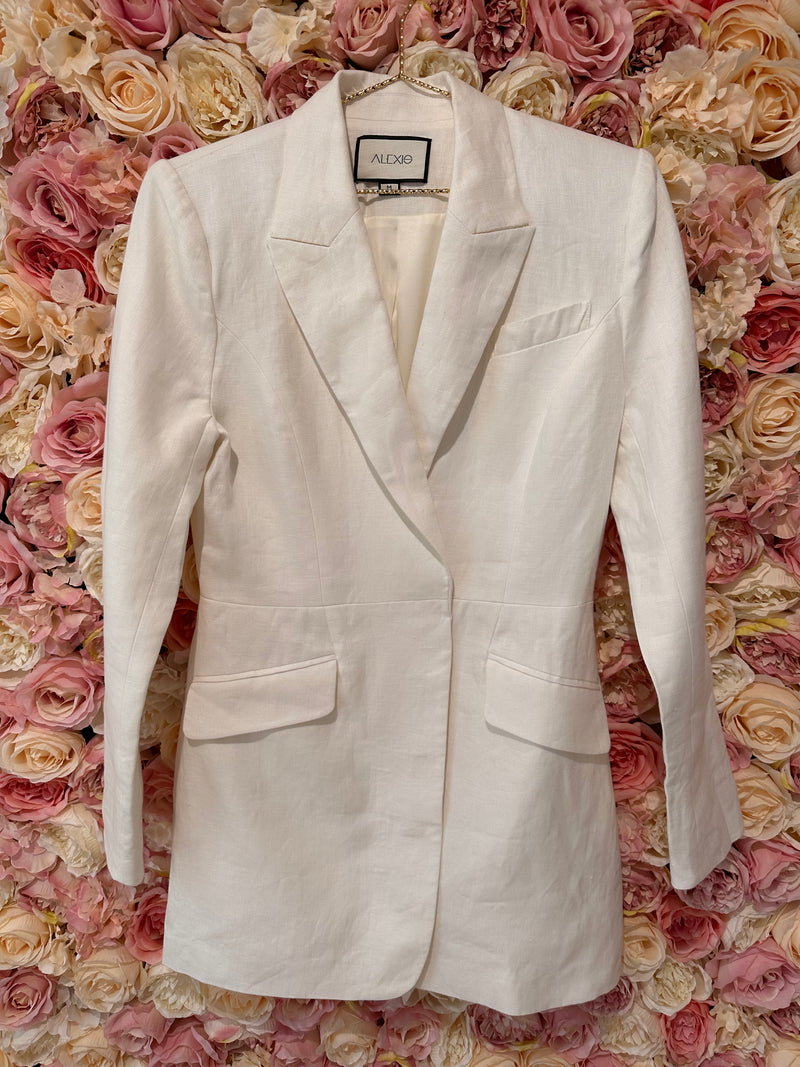 Alexis long Linen Blazer White