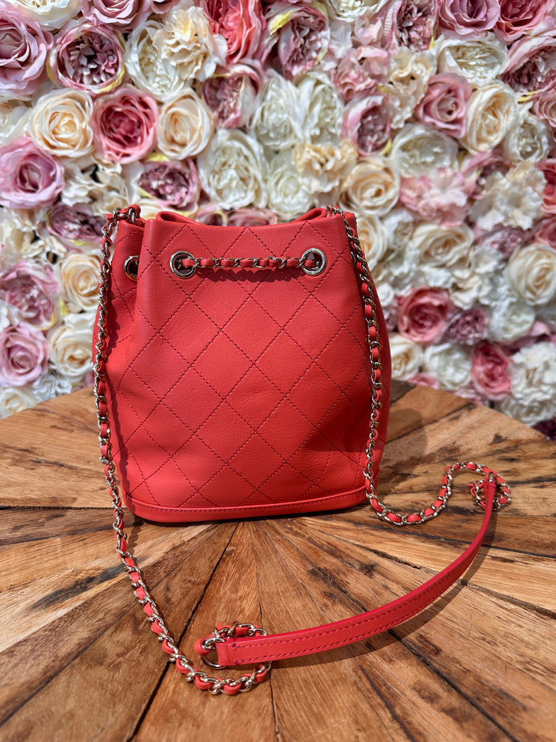 Chanel Calfskin Drawstring Bag Coral