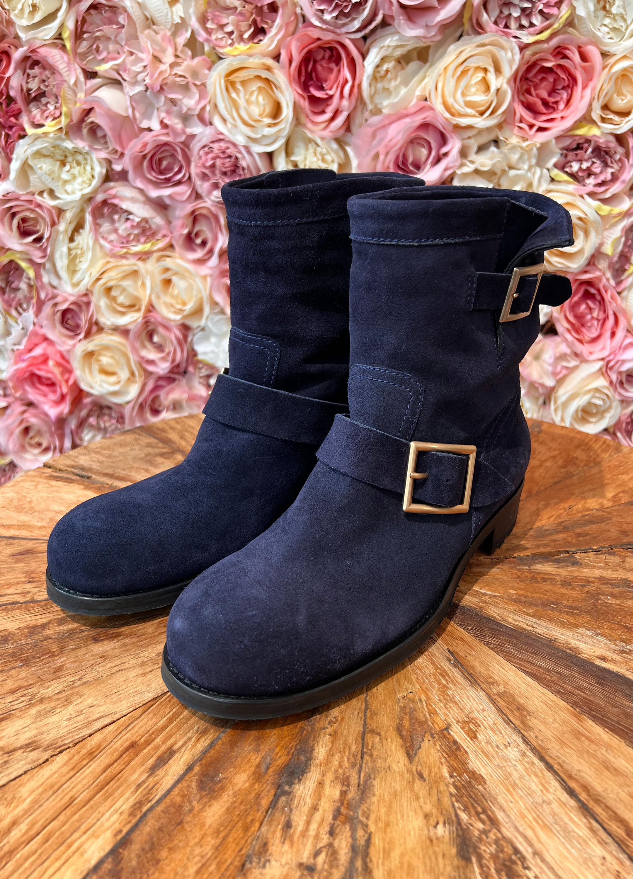 Jimmy Choo Biker Boots Suede Blue