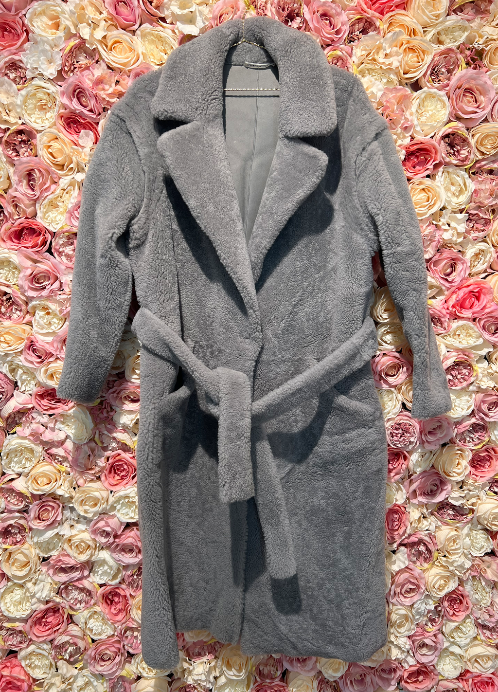 Règne Fils Teddy Coat Lambswool Grey Detachable Sleeves