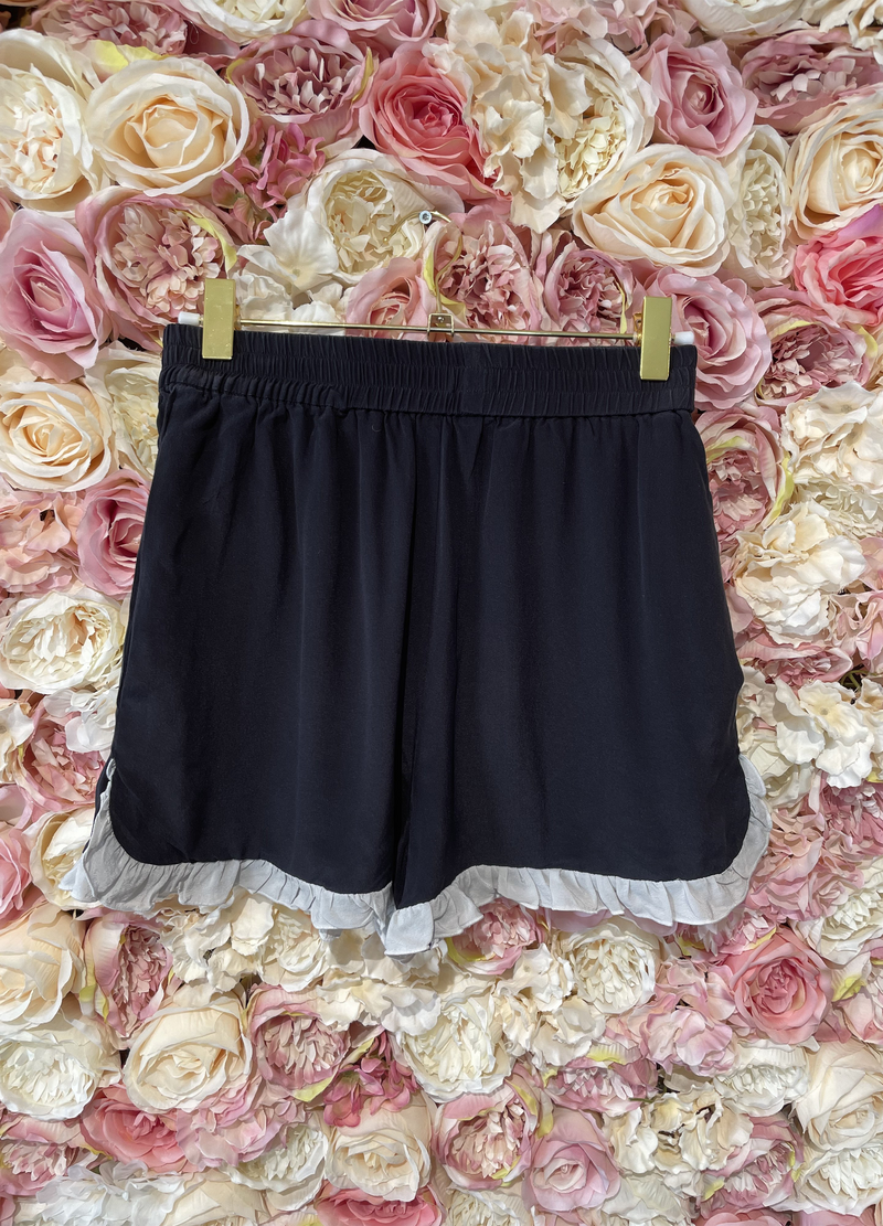 Rossella Jardini Silk Shorts with white Ruffles