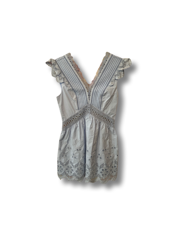 Self-Portrait Dress/Top with Ruffels and Embroideries Light Blue