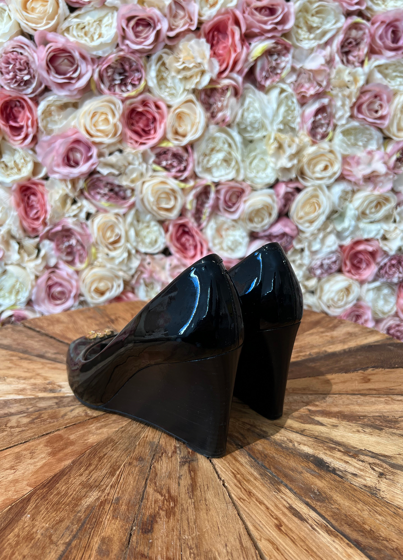 Tory Burch Peep-Toe Wedges Black