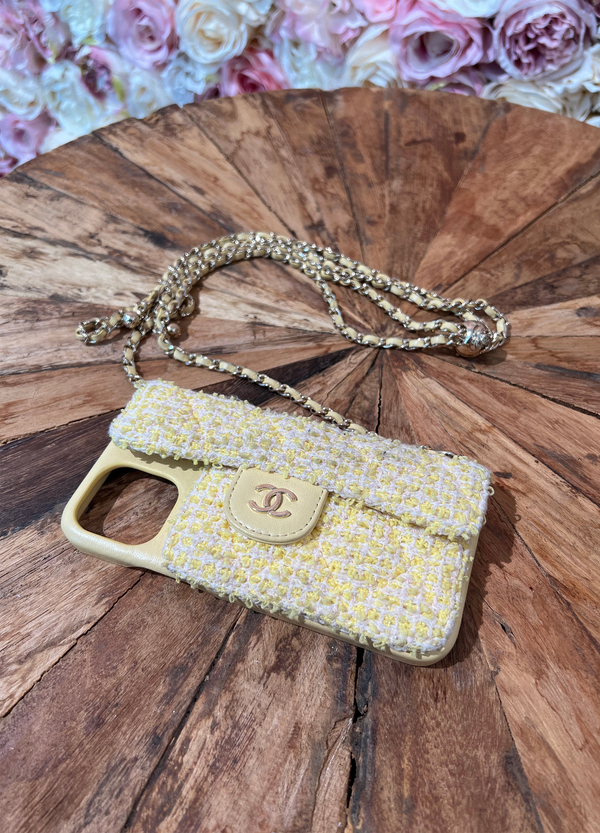 Chanel Iphone 12/12Pro Case on Chain Tweed Yellow