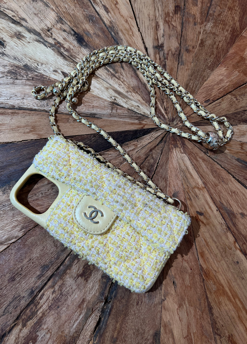 Chanel Iphone 12/12Pro Case on Chain Tweed Yellow