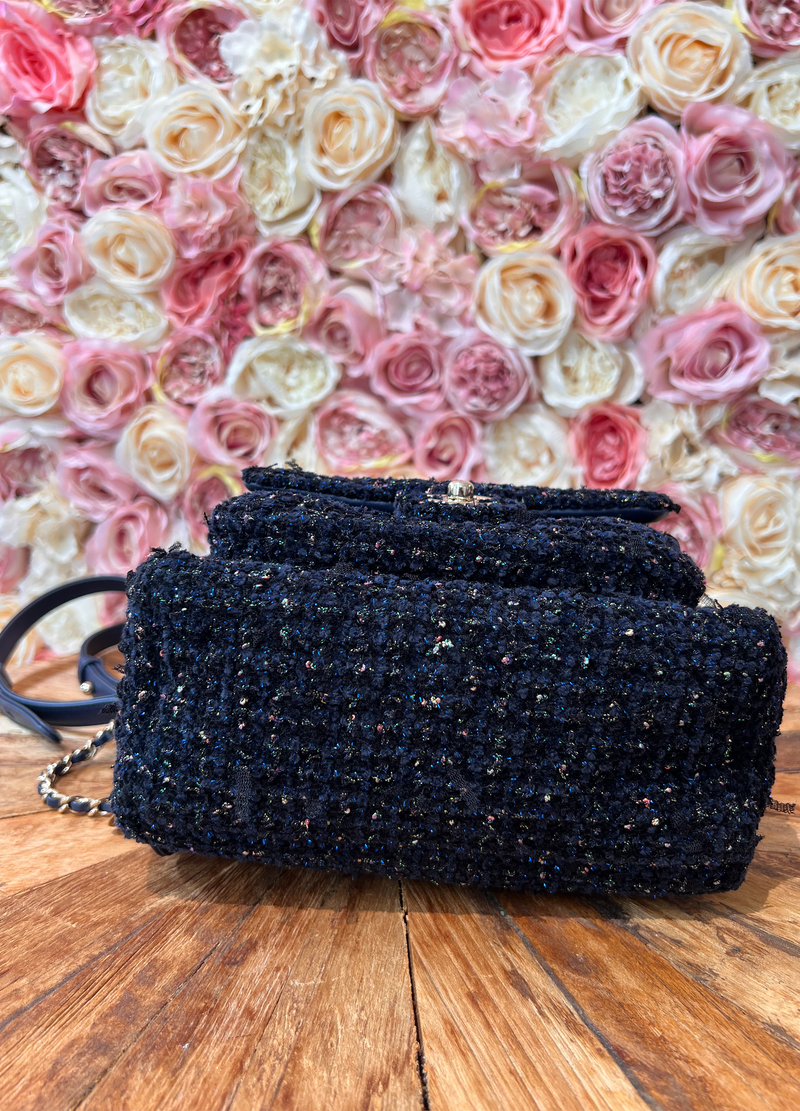 Chanel Tweed Front Pocket Backpack Navy