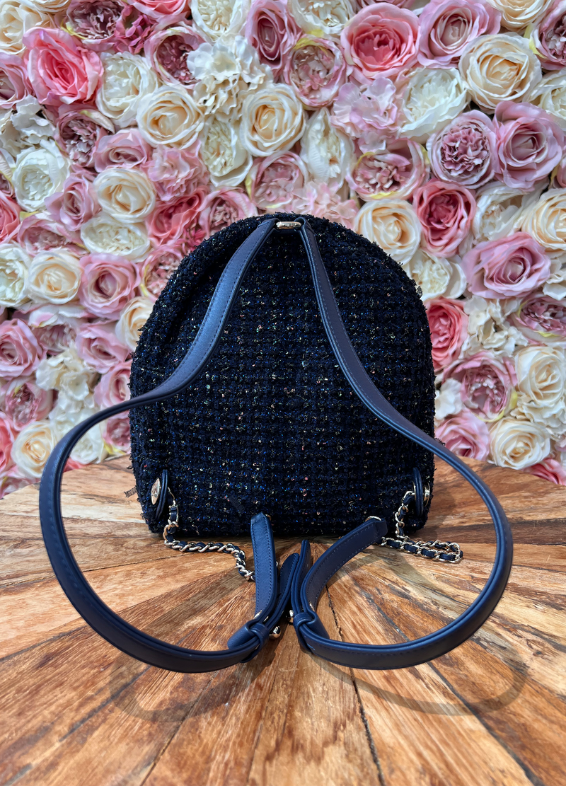 Chanel Tweed Front Pocket Backpack Navy