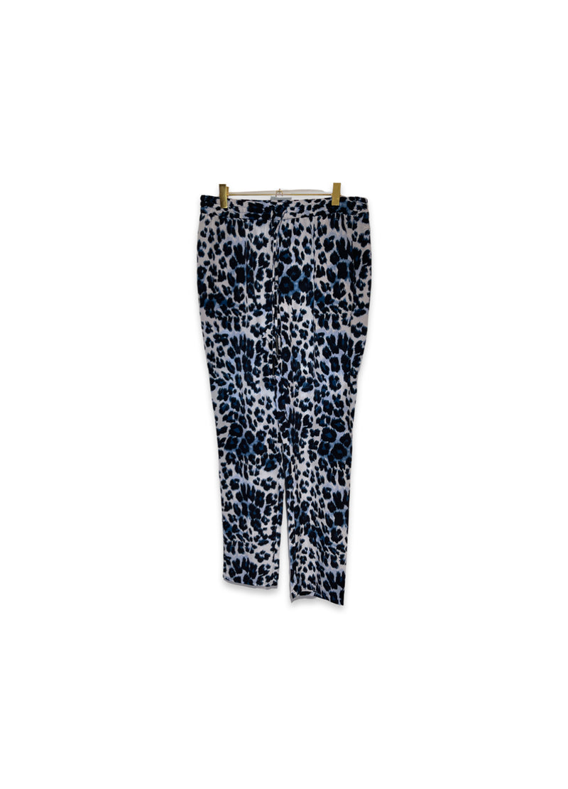 Silk Pants Blue Leo Print