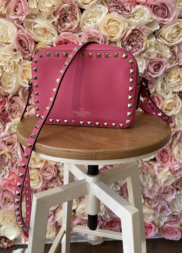 Valentino small Rockstud Grainy leather Crossbody Bag Pink