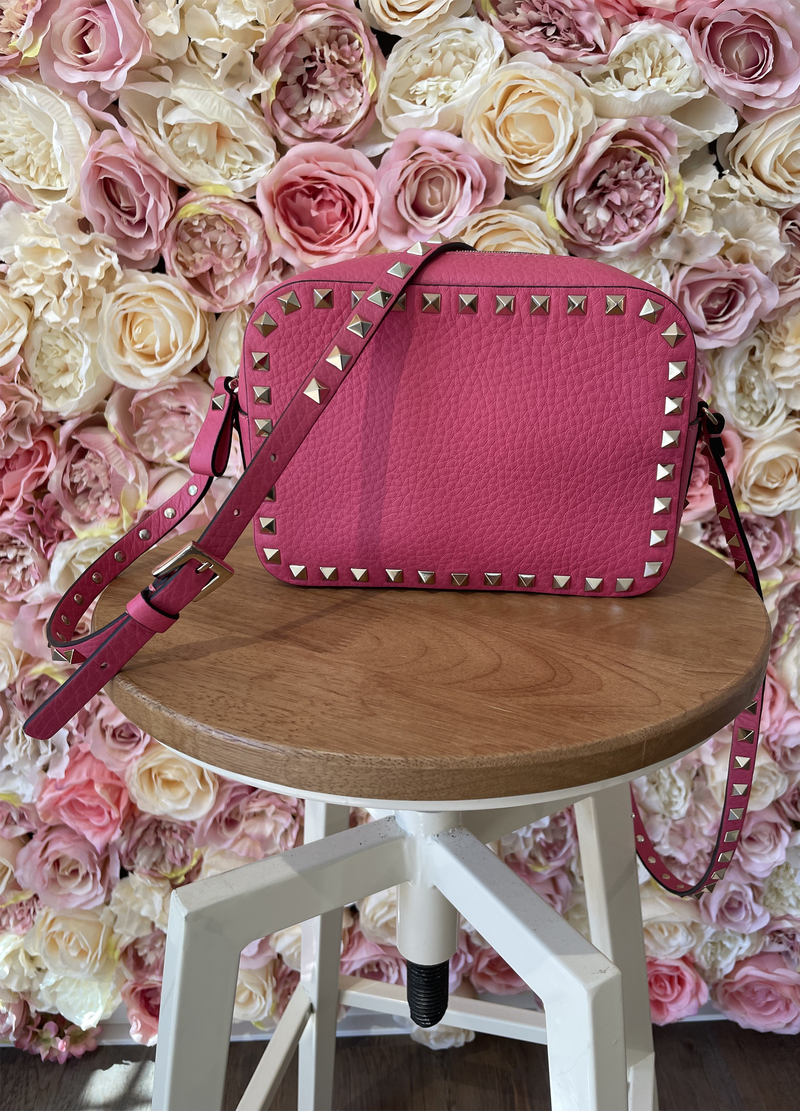 Valentino small Rockstud Grainy leather Crossbody Bag Pink