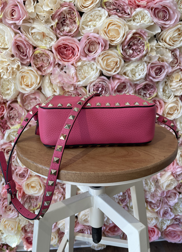 Valentino small Rockstud Grainy leather Crossbody Bag Pink