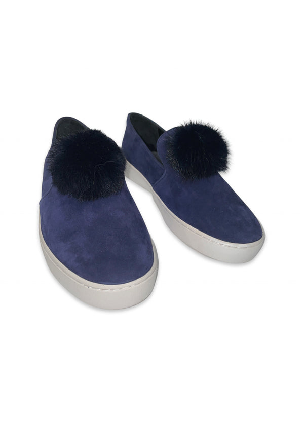 Michael Kors Slippers Blue with Fur Pompom